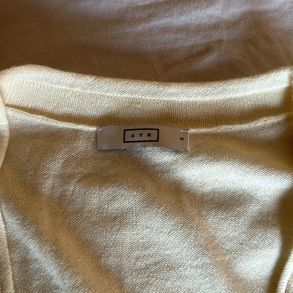 AYR V-Neck Button Cardigan in Pale Yellow/Cream - Picture 2 of 5